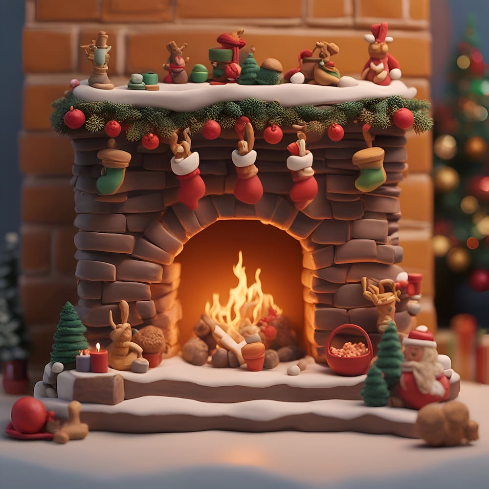 christmas scene with fireplace gingerbread cookies christmas tree background BEAUTY CENTER