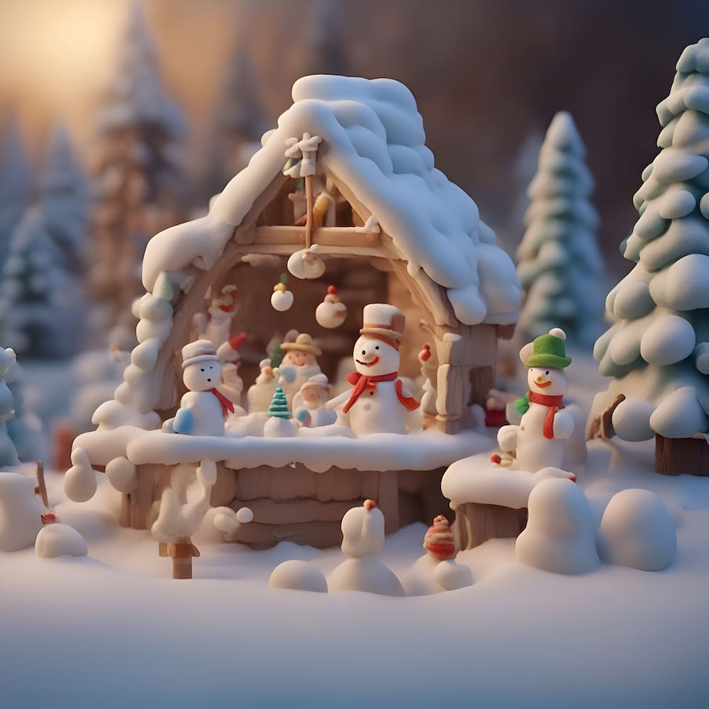 christmas toy house with snowman snowman winter forest BEAUTY CENTER