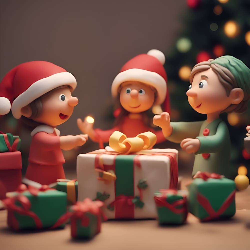 santa claus children with christmas gifts background christmas tree BEAUTY CENTER